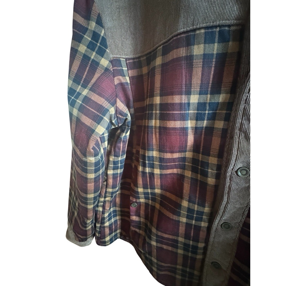 Men's XL Sherpa Lined Red Tartan Plaid Jacket Brown Corduroy Yoke & Placket - Picture 4 of 14